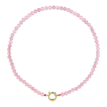 Collier boule en Quartz rose attache bouée en acier inoxydable dorée ou argenté