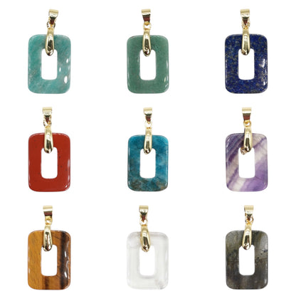 Pendentif rectangulaire arrondie 15x20 mm — Bélière dorée ou argentée (11 pierres disponible)