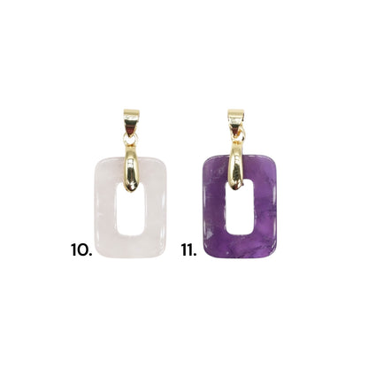 Pendentif rectangulaire arrondie 15x20 mm — Bélière dorée ou argentée (11 pierres disponible)