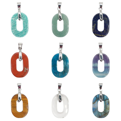 Pendentif ovale 18x25 mm — Bélière dorée ou argentée (11 pierres disponible)