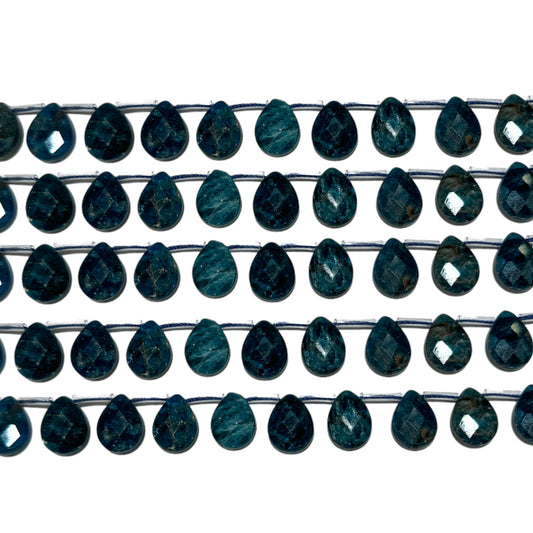 Lot de 22 pendentifs apatite bleue goutte facetté plate 13x18mm