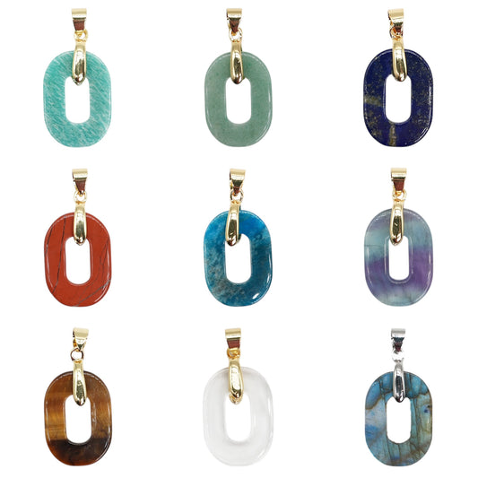 Pendentif ovale 18x25 mm — Bélière dorée ou argentée (11 pierres disponible)