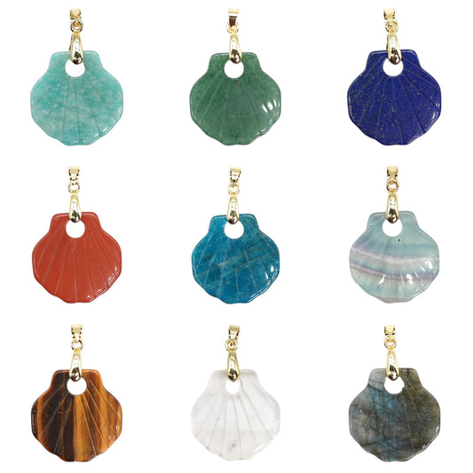 Pendentif Coquillage 25 mm — Bélière dorée ou argentée (11 pierres disponible)