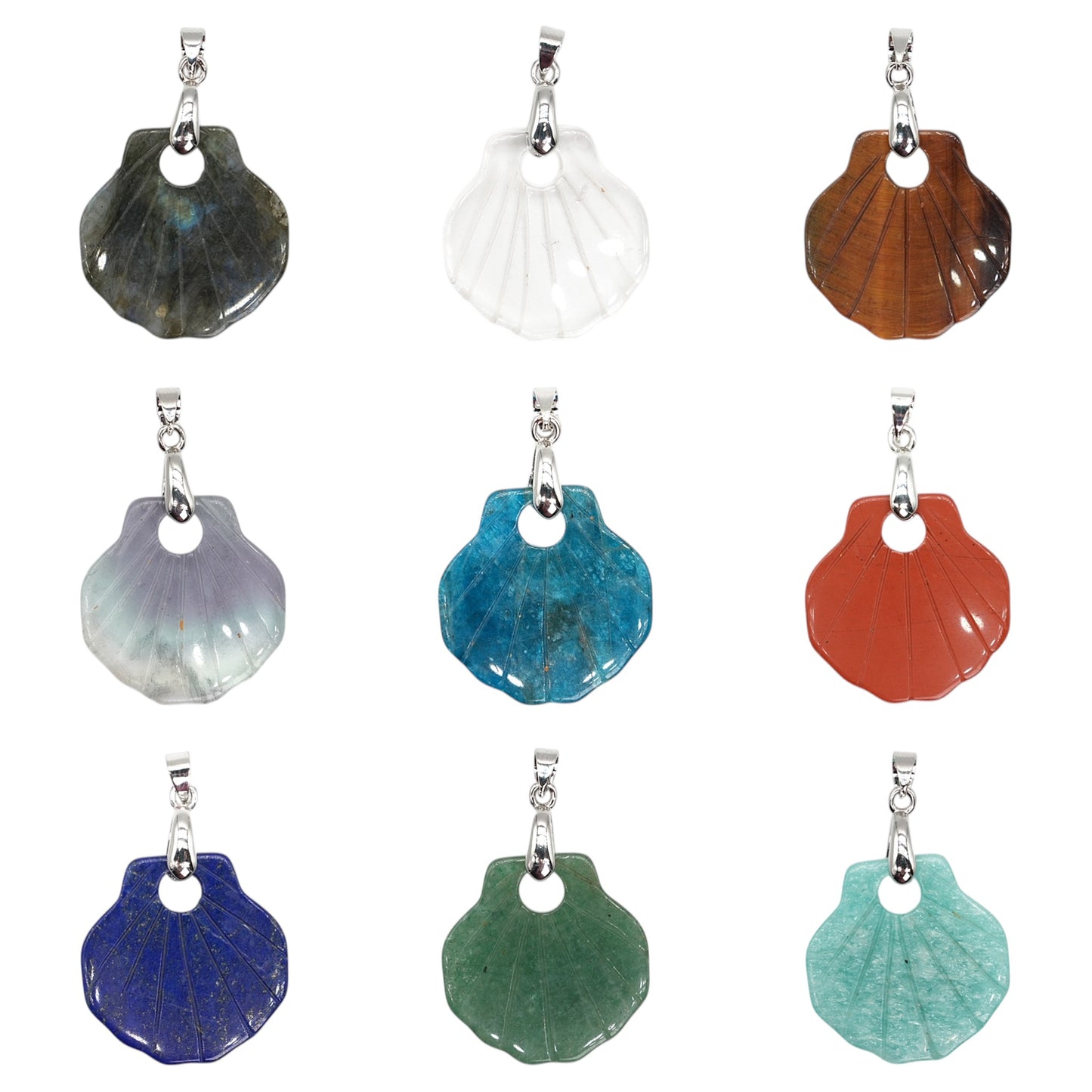 Pendentif Coquillage 25 mm — Bélière dorée ou argentée (11 pierres disponible)