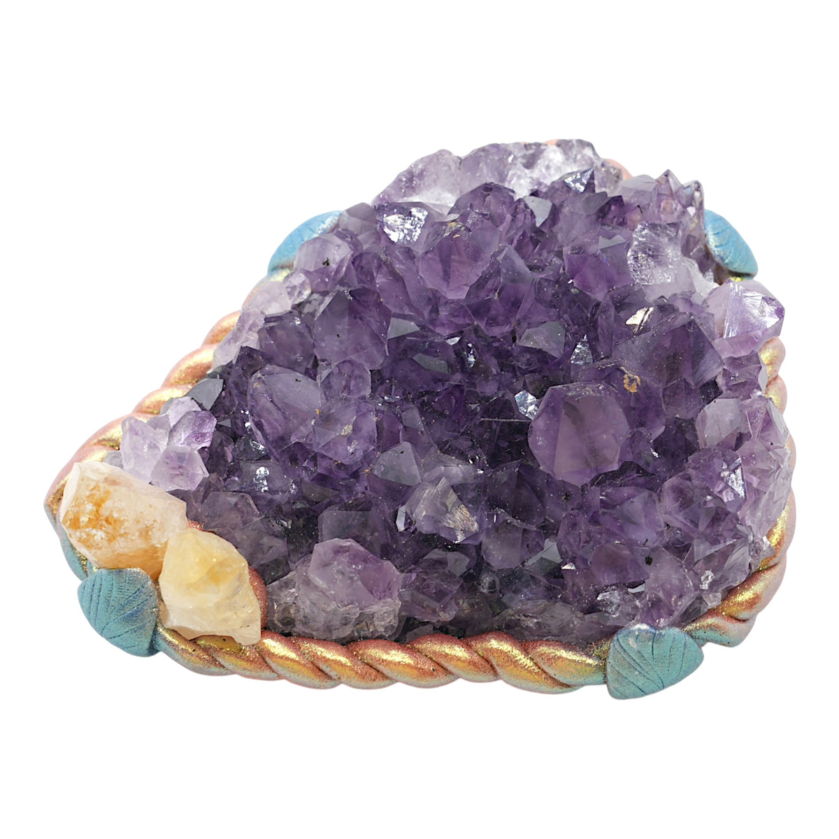 Améthyste 6x8 cm environ (140-160g) de citrine chauffée avec éléments décoratifs coquillage