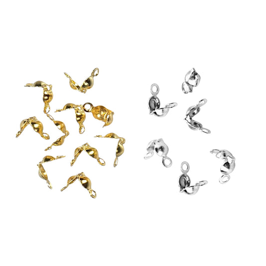 100 embouts cache-nœuds/embouts à écraser 3 mm en acier inoxyadble pour chaîne maille ou cordon (BCC320) (dorée ou argentée)