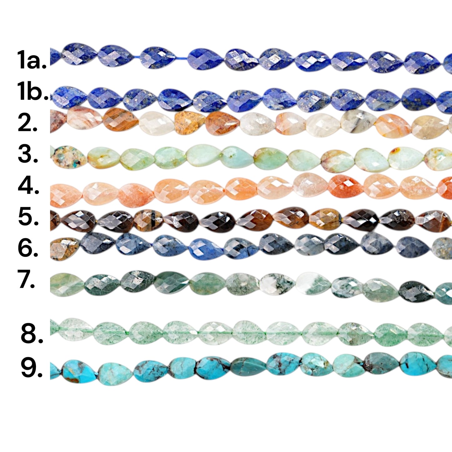 Fil de perle en feuille facetté 4x6 mm (22 pierres disponible) — Référence F3
