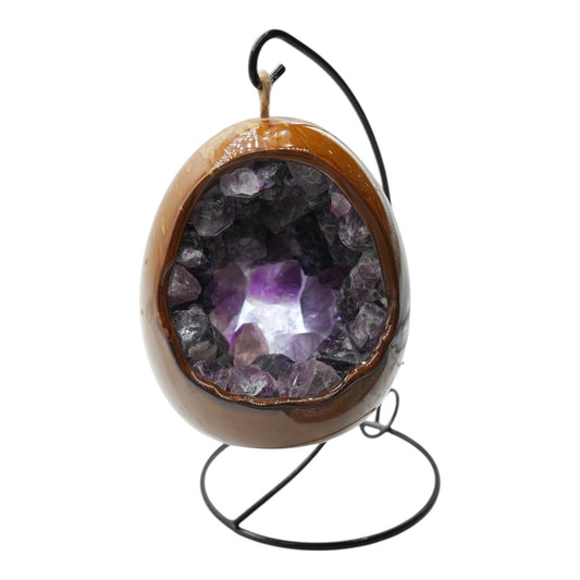 Lampe en oeuf en Fluorine violette & en céramique