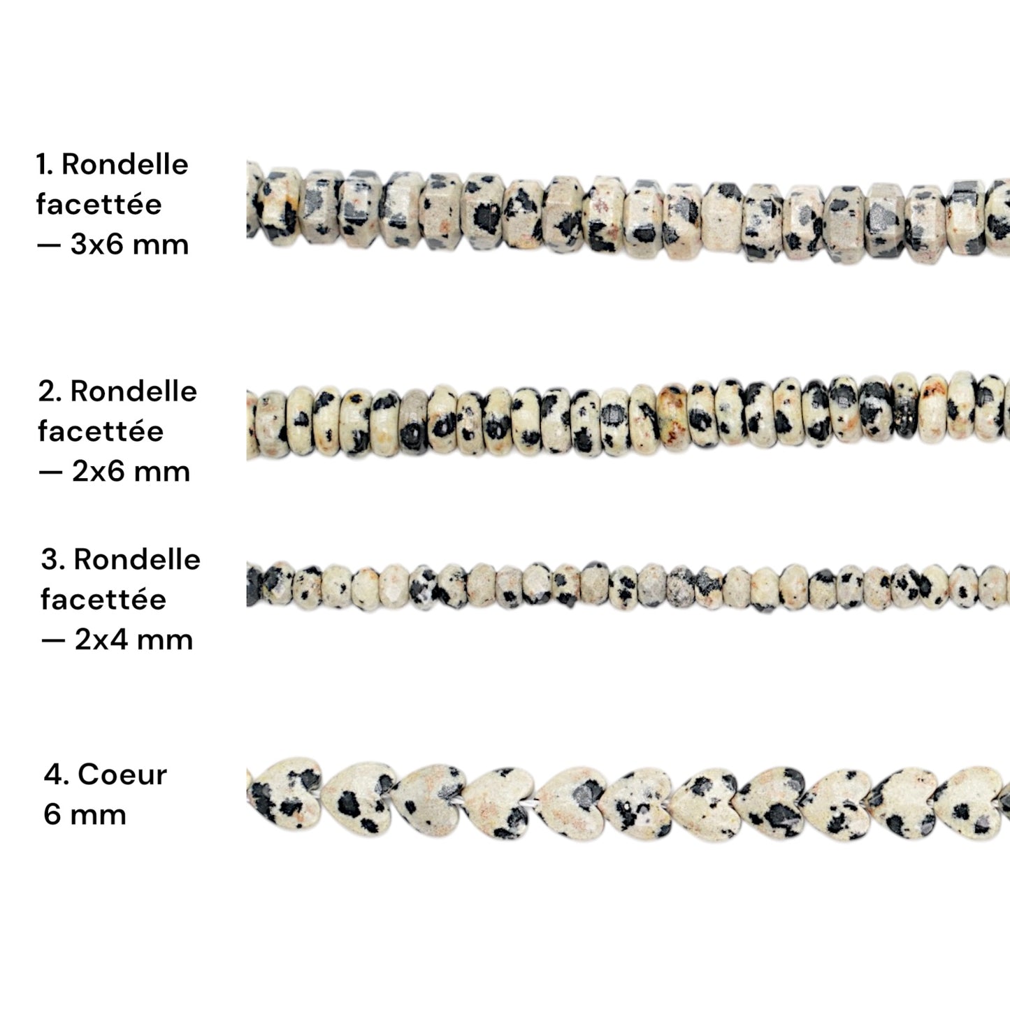 Fil de perle Jaspe Dalmatien (4 formes disponible)