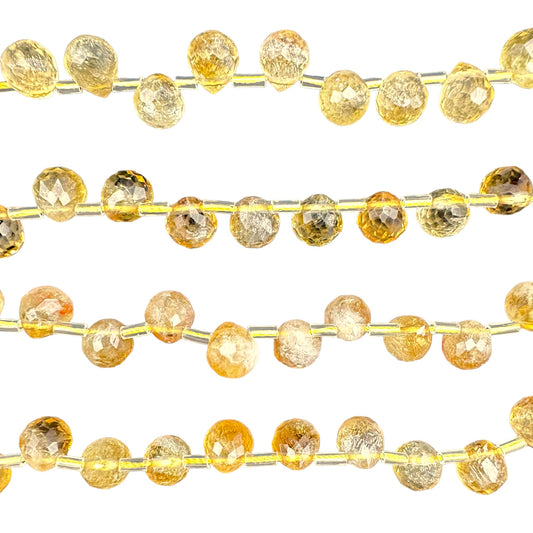 Fil Citrine chauffée goutte facetté 8x10 mm