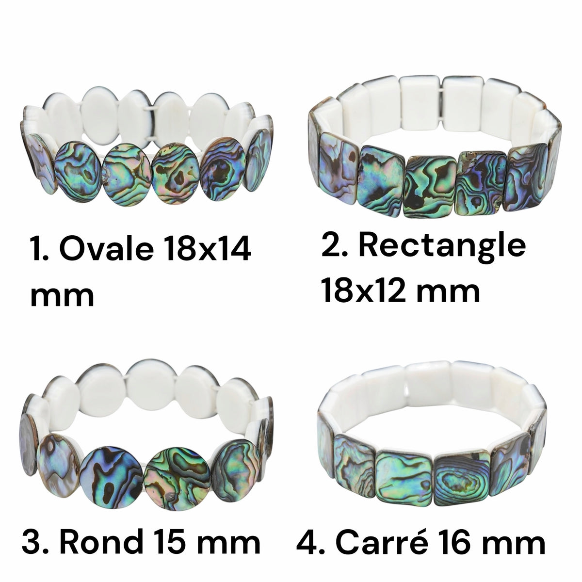 Bracelet à 2 trous Ormeau AA+ (4 modèles disponibles)