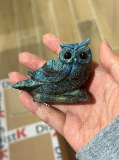 Figurine Hibou en Labradorite AA+ 8.5x5 cm (modèle unique nº4)