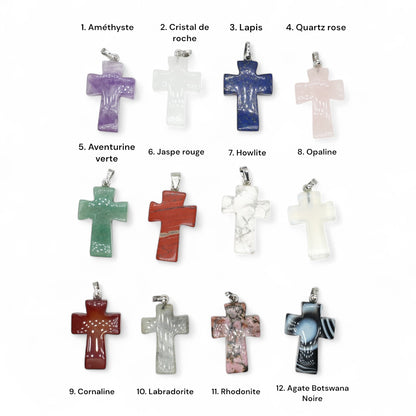 Pendentif croix en pierre naturelle 22x32x8 (bélière incluse)
