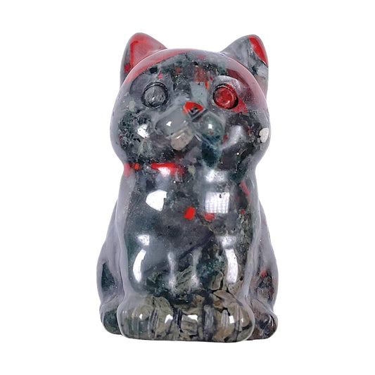 Figurine chat en Jaspe heliotrope