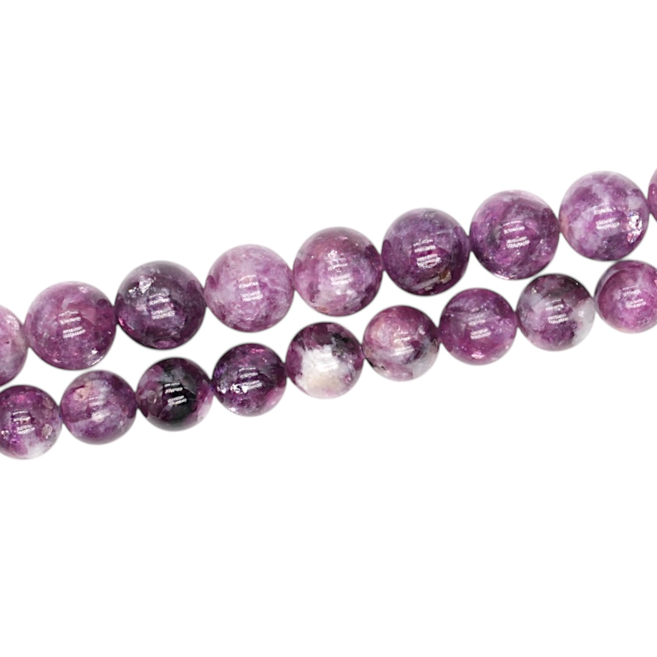Fil de perles Lepidolite violette foncé avec inclusion A