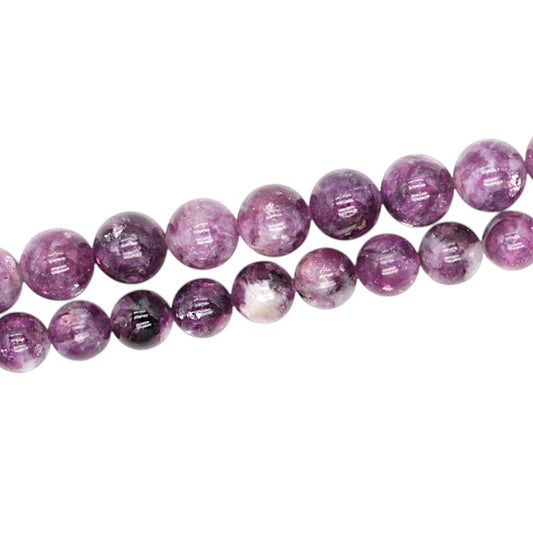 Fil de perles Lepidolite violette foncé avec inclusion A
