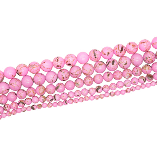 Fil de perle Howlite coquillage rose bonbon chauffé