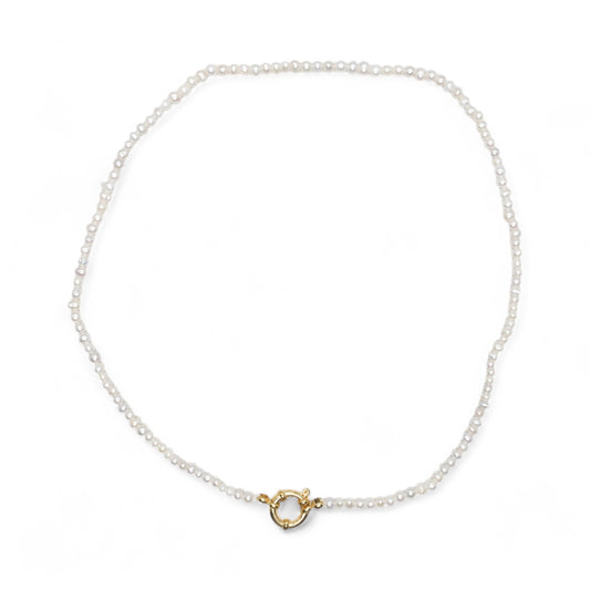 Collier en perles d’eau douce 3.6-4 mm attache bouée en acier doré numero 3