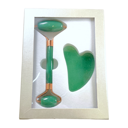 Coffret Gua sha & rouleau de massage aventurine verte — Anti-Imperfection