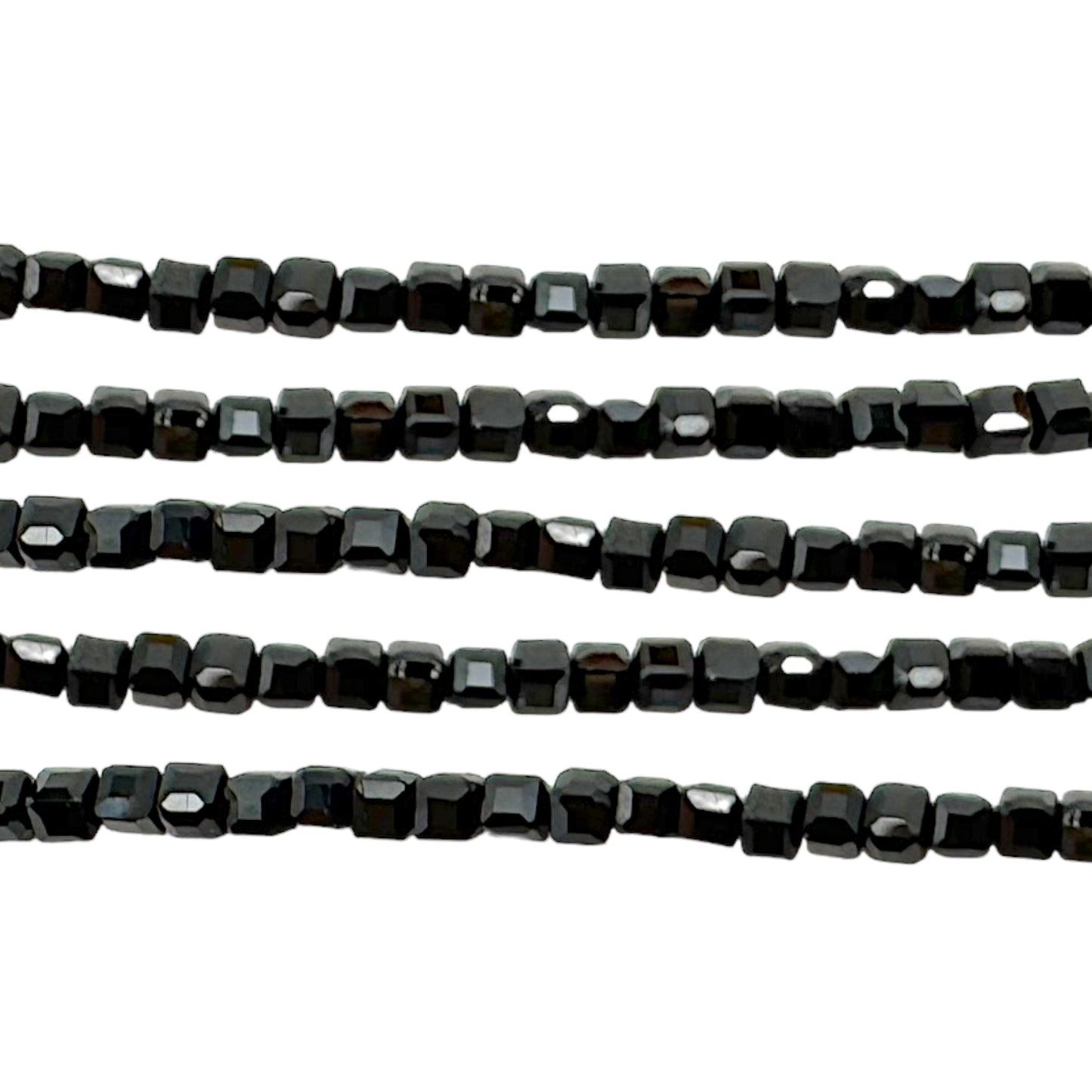 Fil de perles carrées facetté Tourmaline noire 2x2 mm