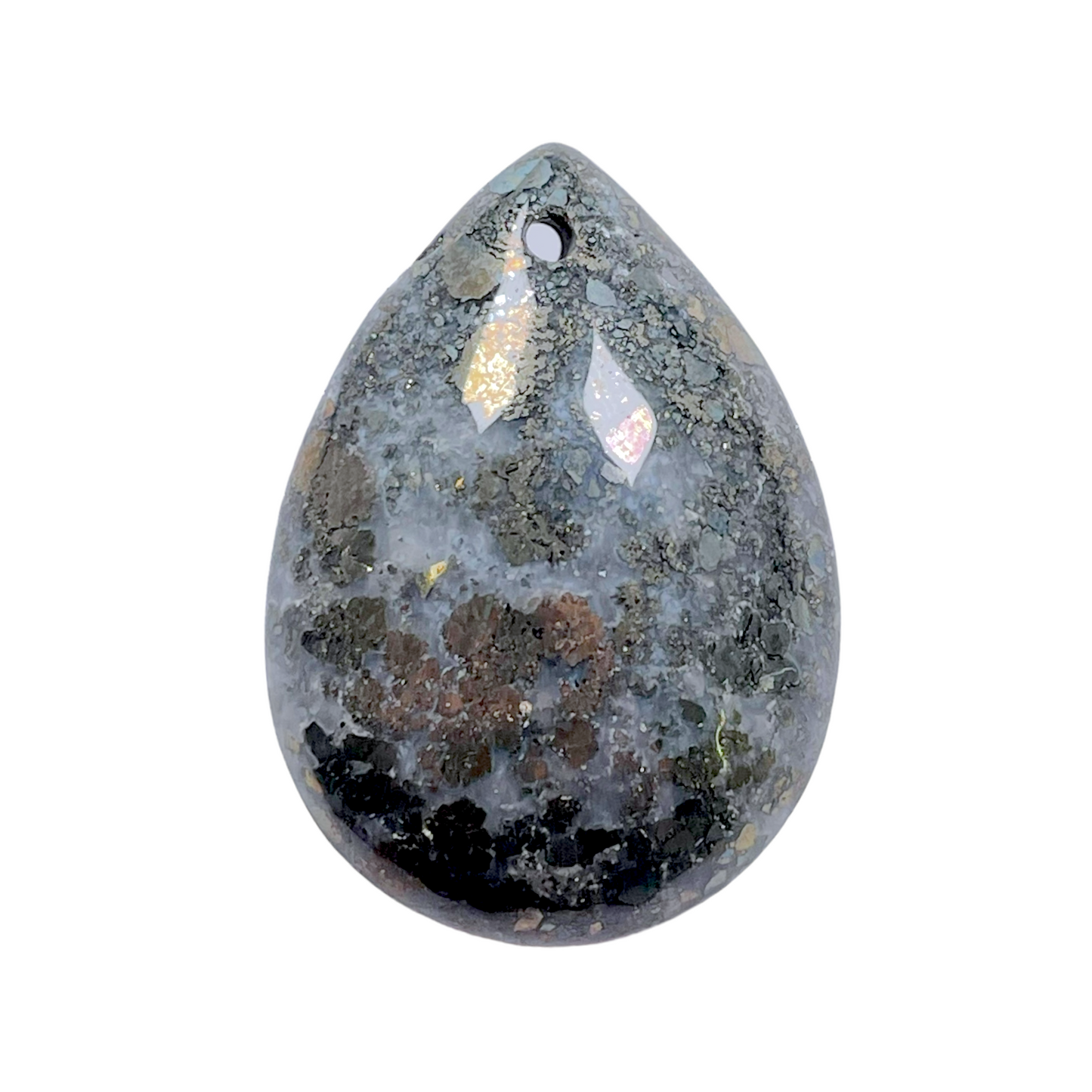 Pendentif Agate pyrite forme goutte percé devant