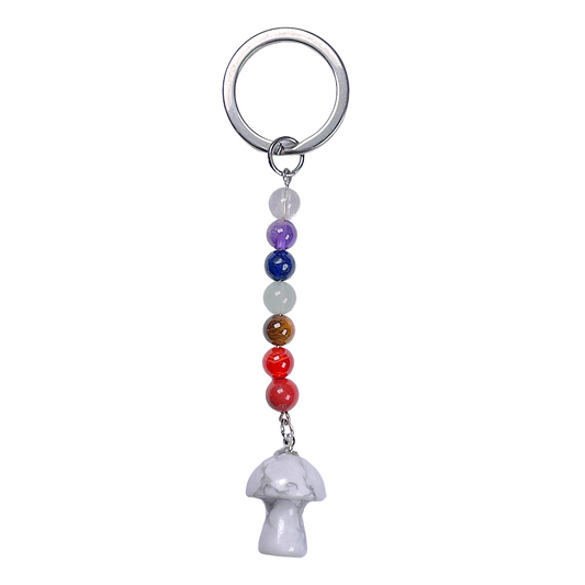 Porte-clés champignon Howlite blanche 7 chakras