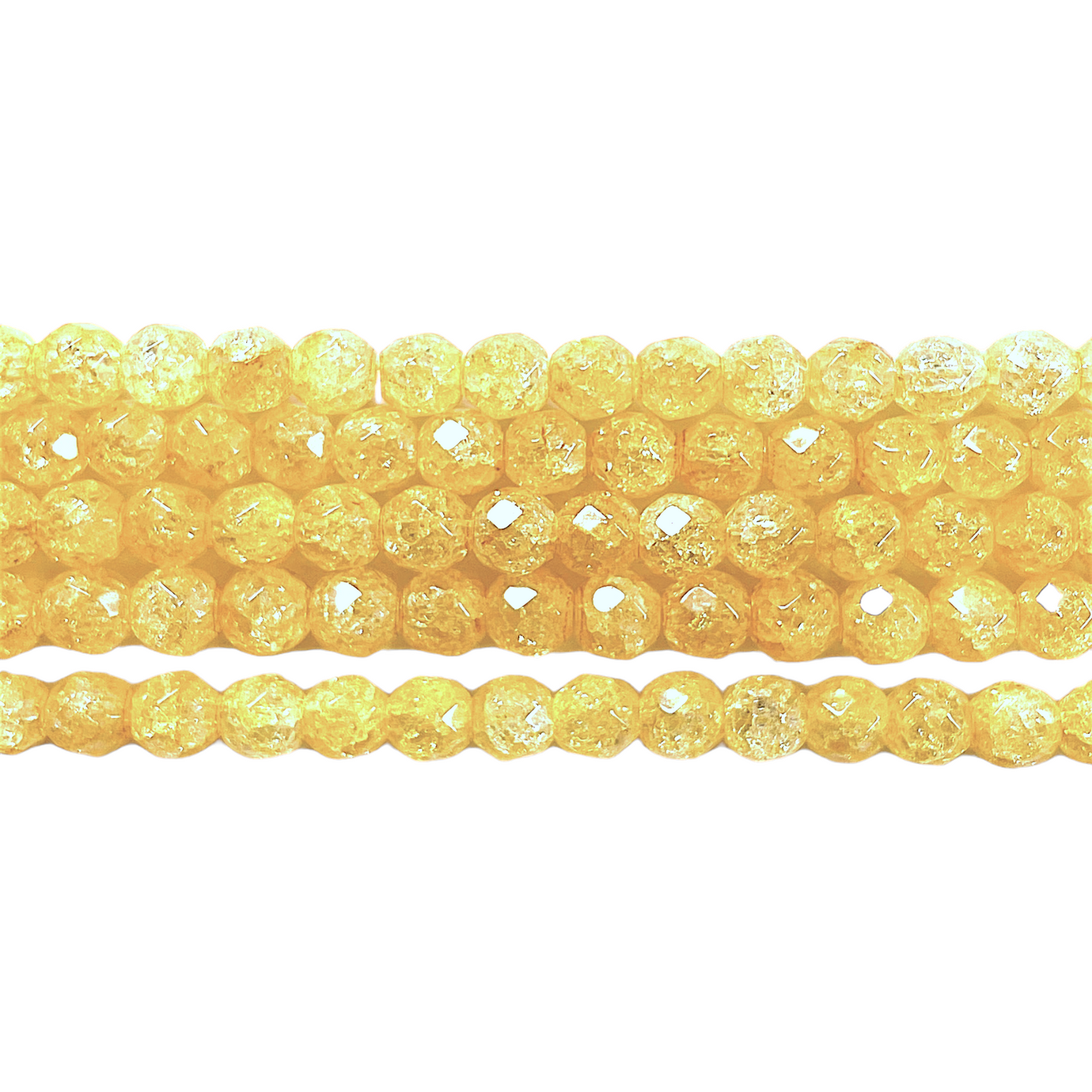 Fil de perles facettées Cristal de roche craquelé teinté jaune 4 mm