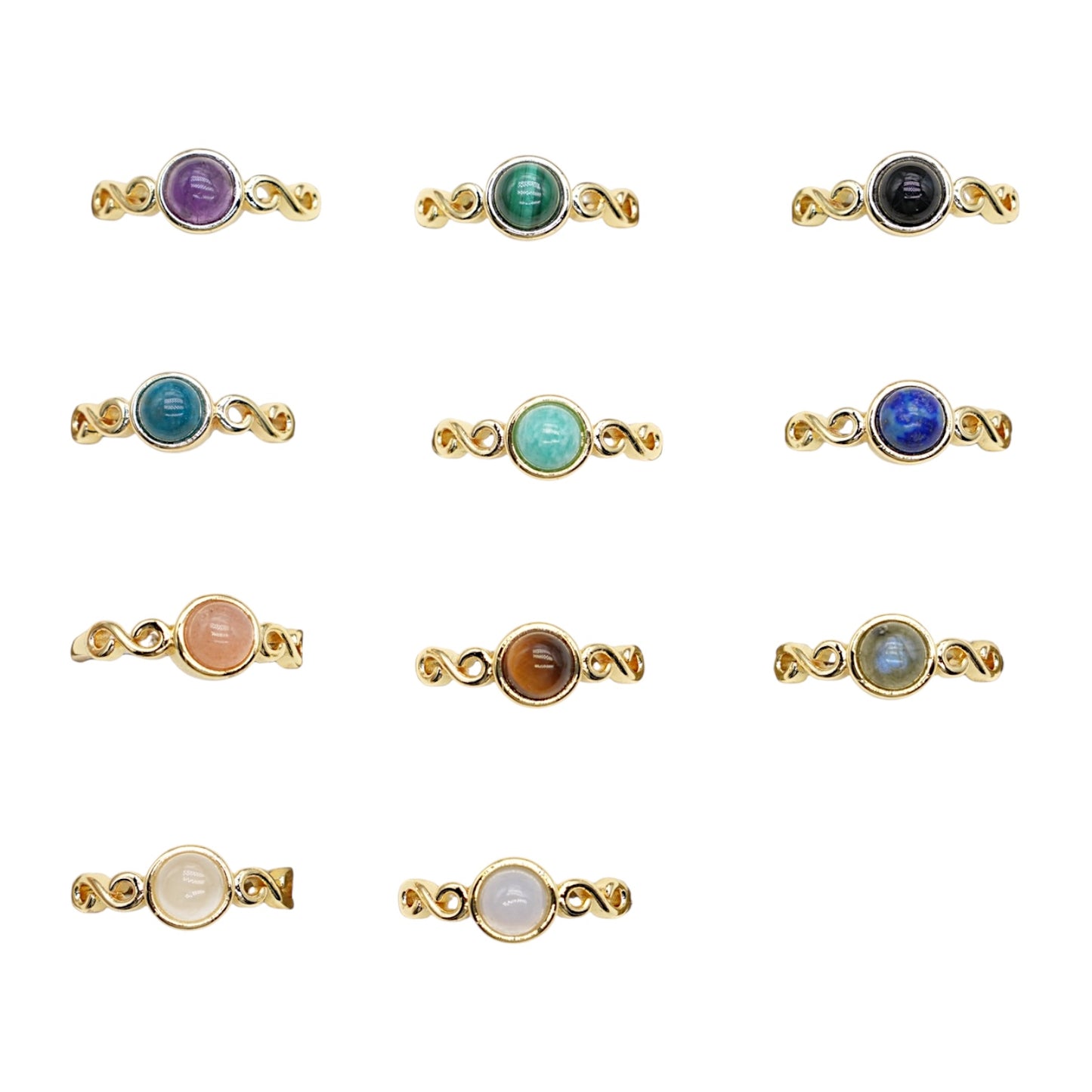 Bague en laiton rhodié doré & pierre naturelle (11 modèles réglables) #7