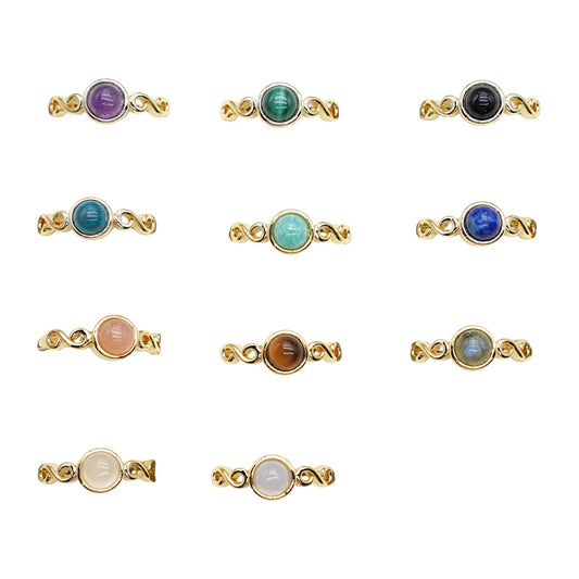 Gold plated rhodium-plated brass ring & natural stone (Adjustable) #7