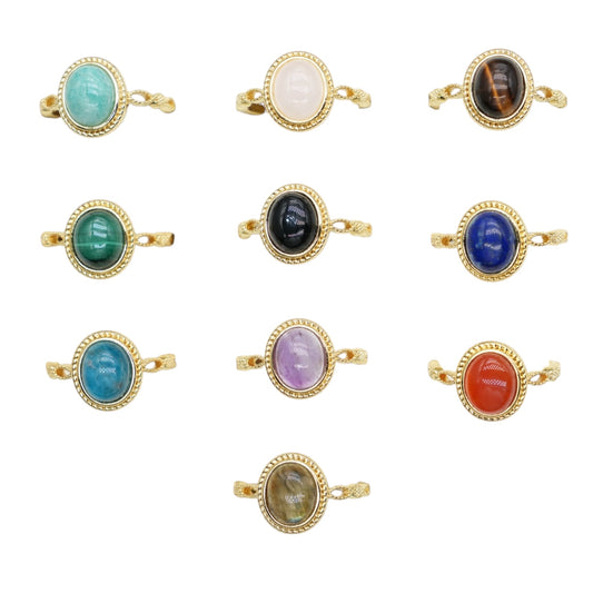 Gold-plated rhodium-plated brass ring & natural stone (Adjustable) #9