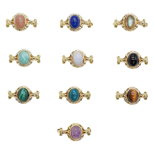 Gold-plated rhodium-plated brass ring & natural stone (Adjustable) #8