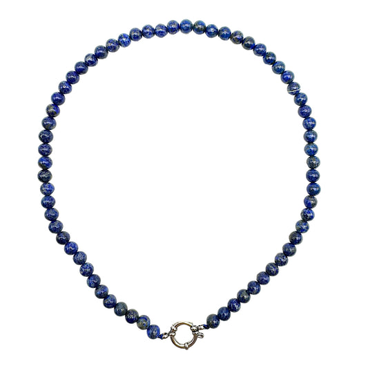 Collier en Lapis-Lazuli attache bouée acier argentée