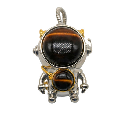 Pendentif Astronaute en Oeil de tigre & acier inoxydable