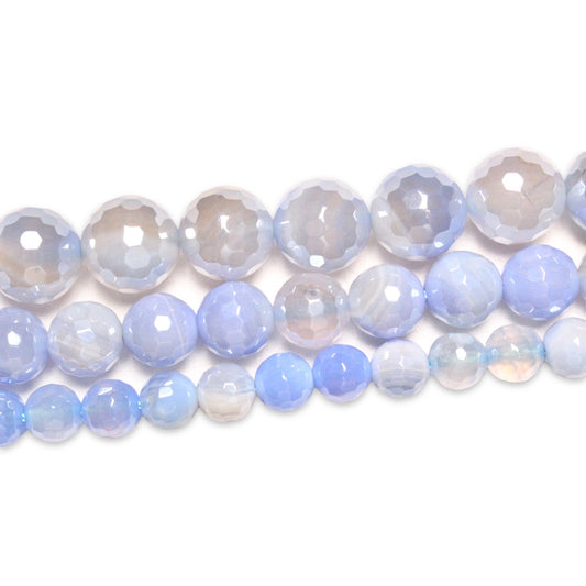 Fil de perles Agate facettée bleu claire