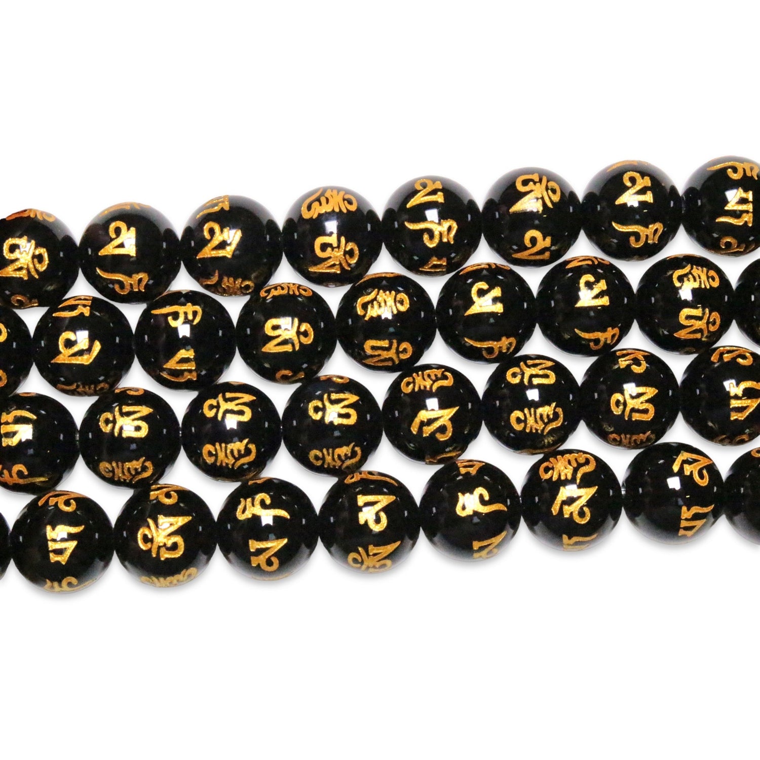 Fil de perle Mantra tibétain Obsidienne A - Foliesbijoux