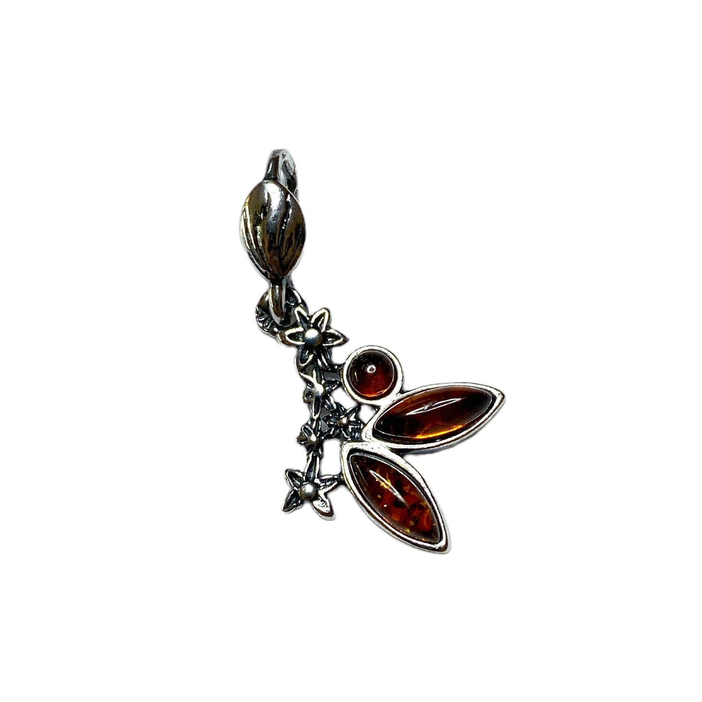 Pendentif ambre & argent fleur