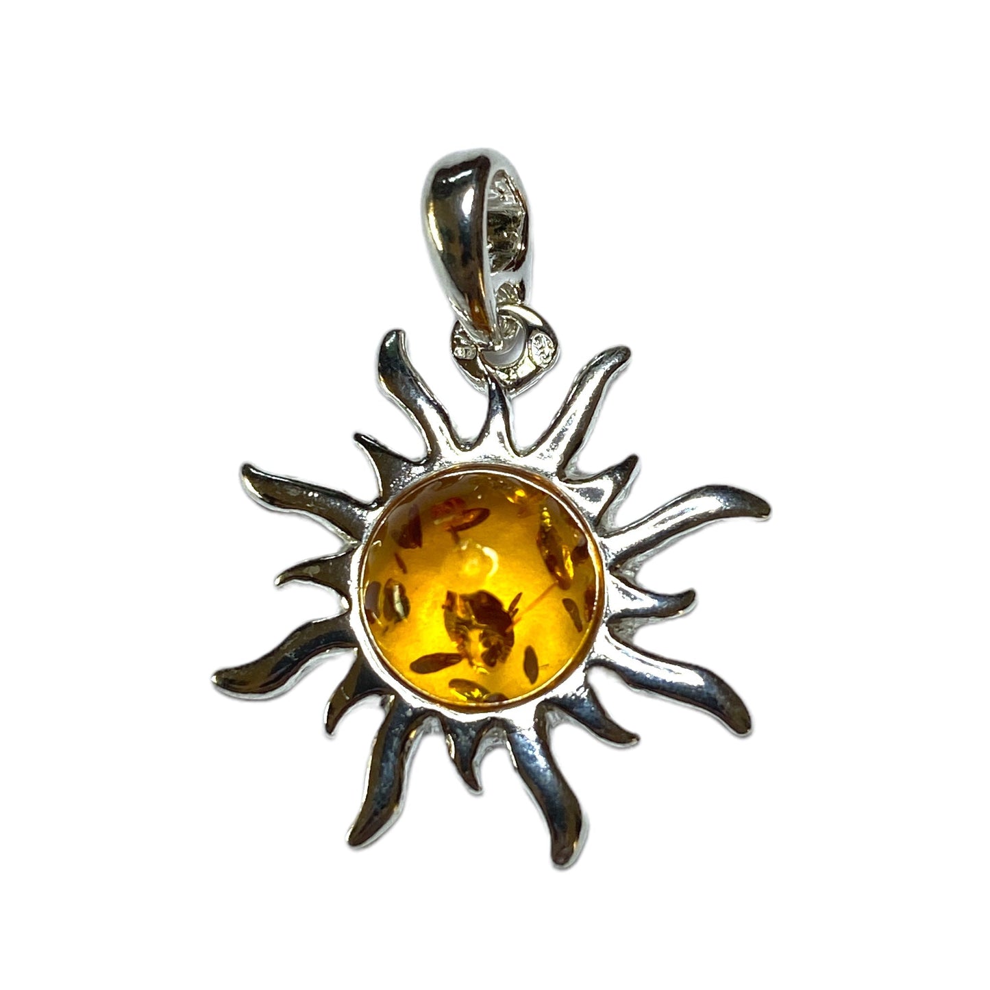 Pendentif ambre & argent soleil