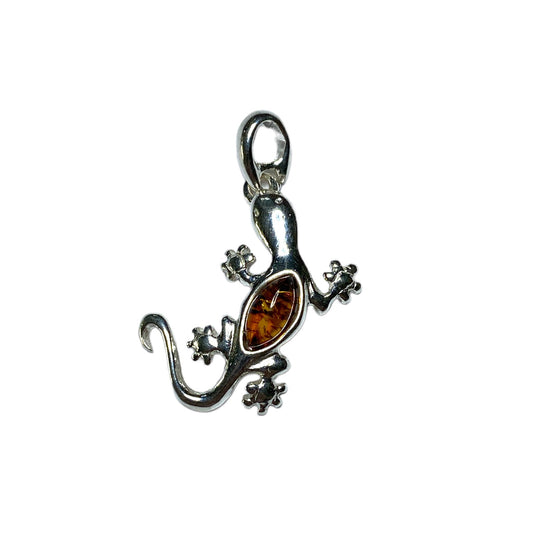 Pendentif ambre & argent lézard