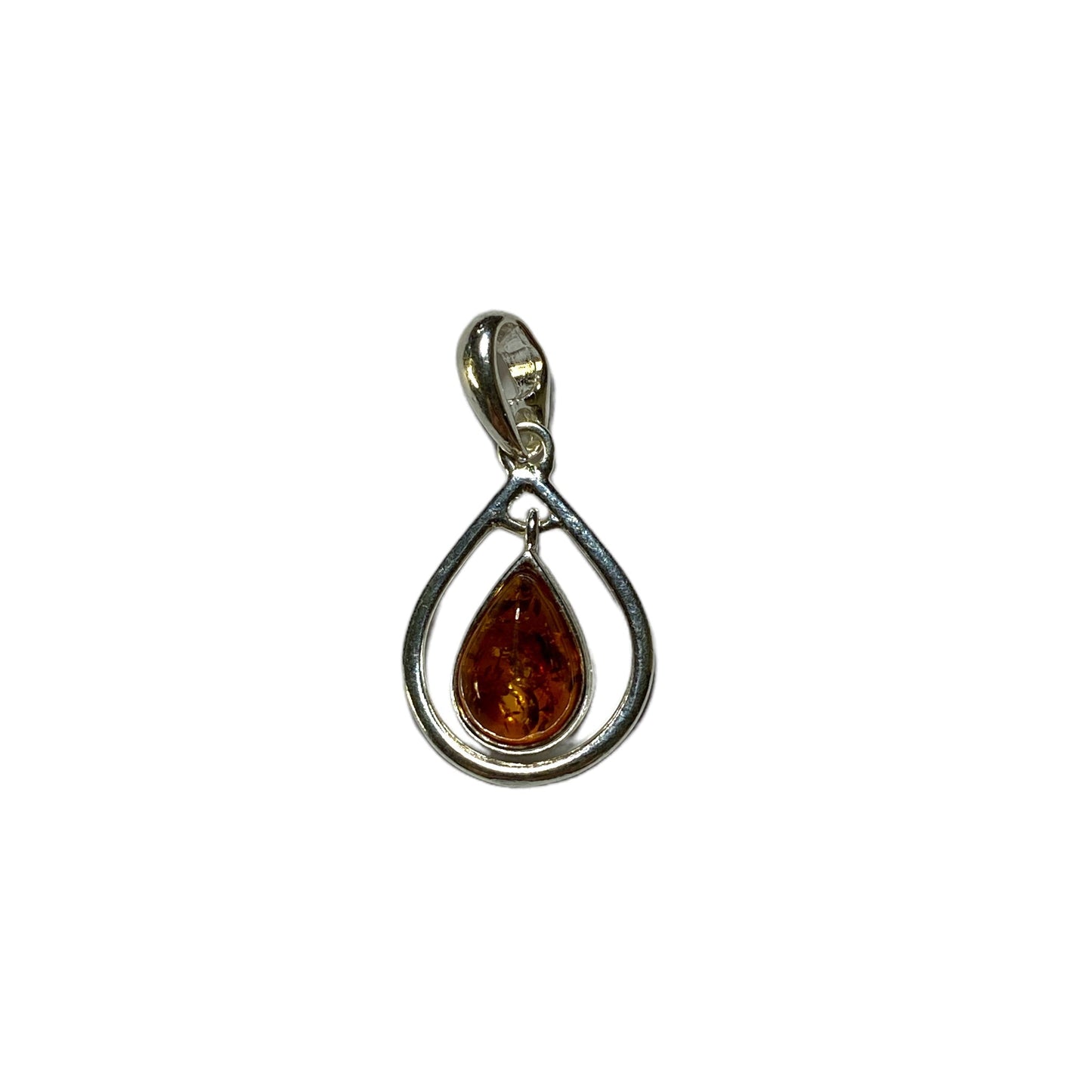 Pendentif ambre & argent goutte