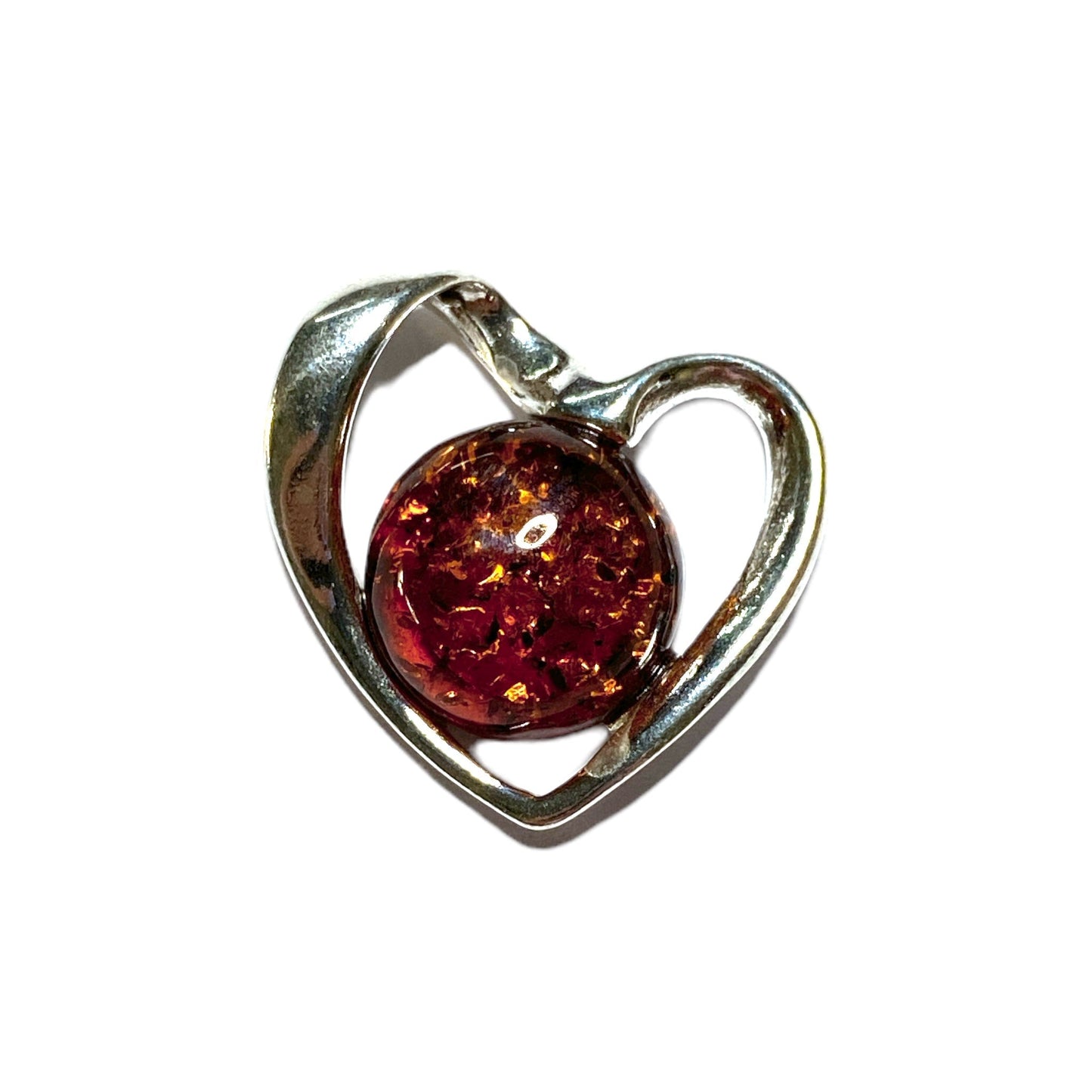 Pendentif ambre & argent coeur