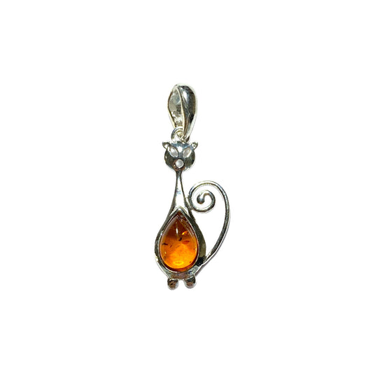 Pendentif ambre & argent chat