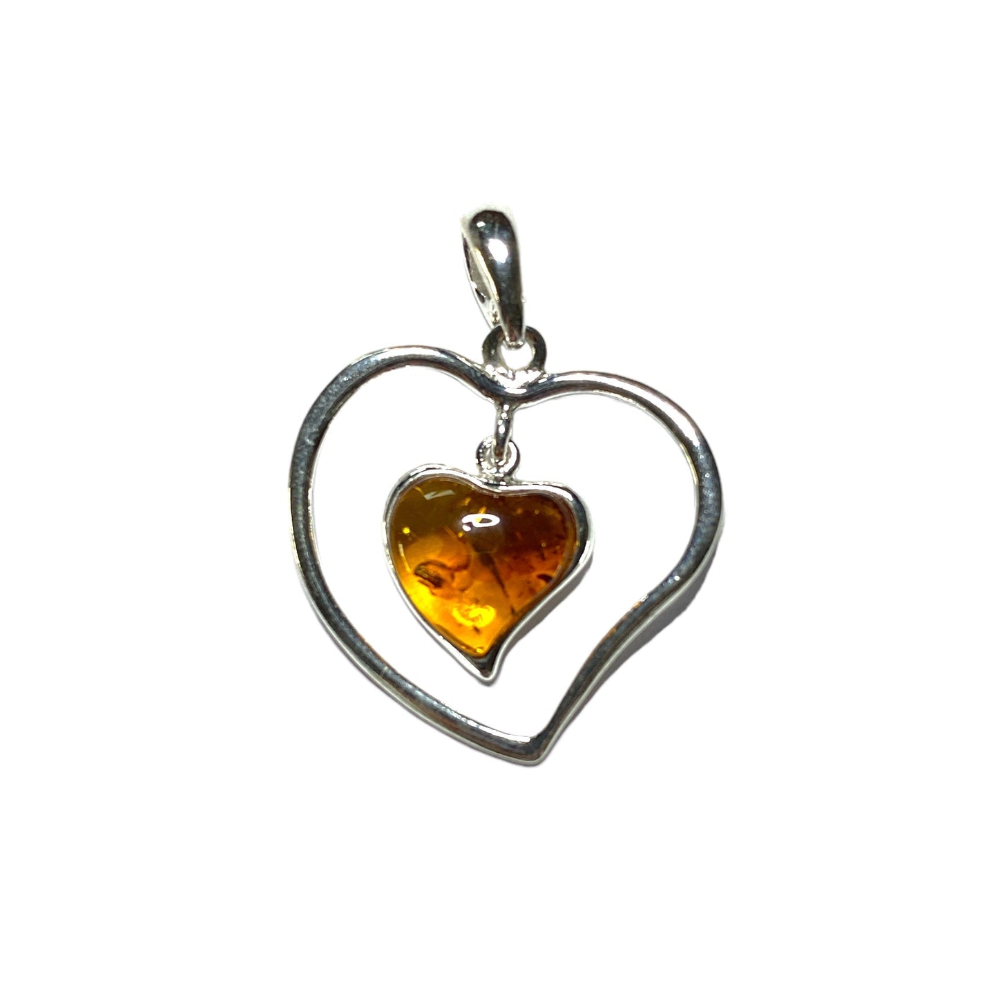 Pendentif ambre & argent coeur