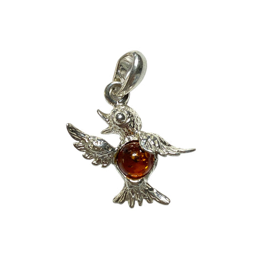 Pendentif ambre & argent oiseau