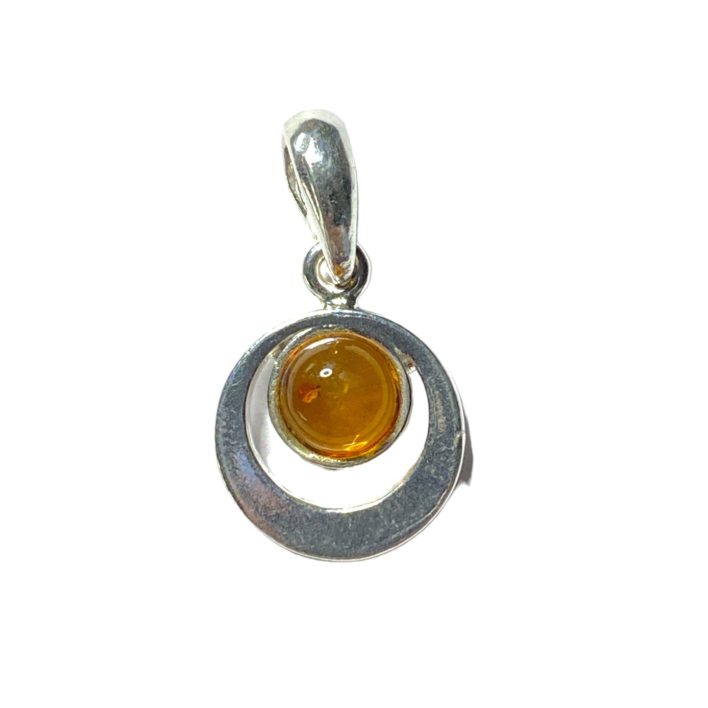 Pendentif ambre & argent rond