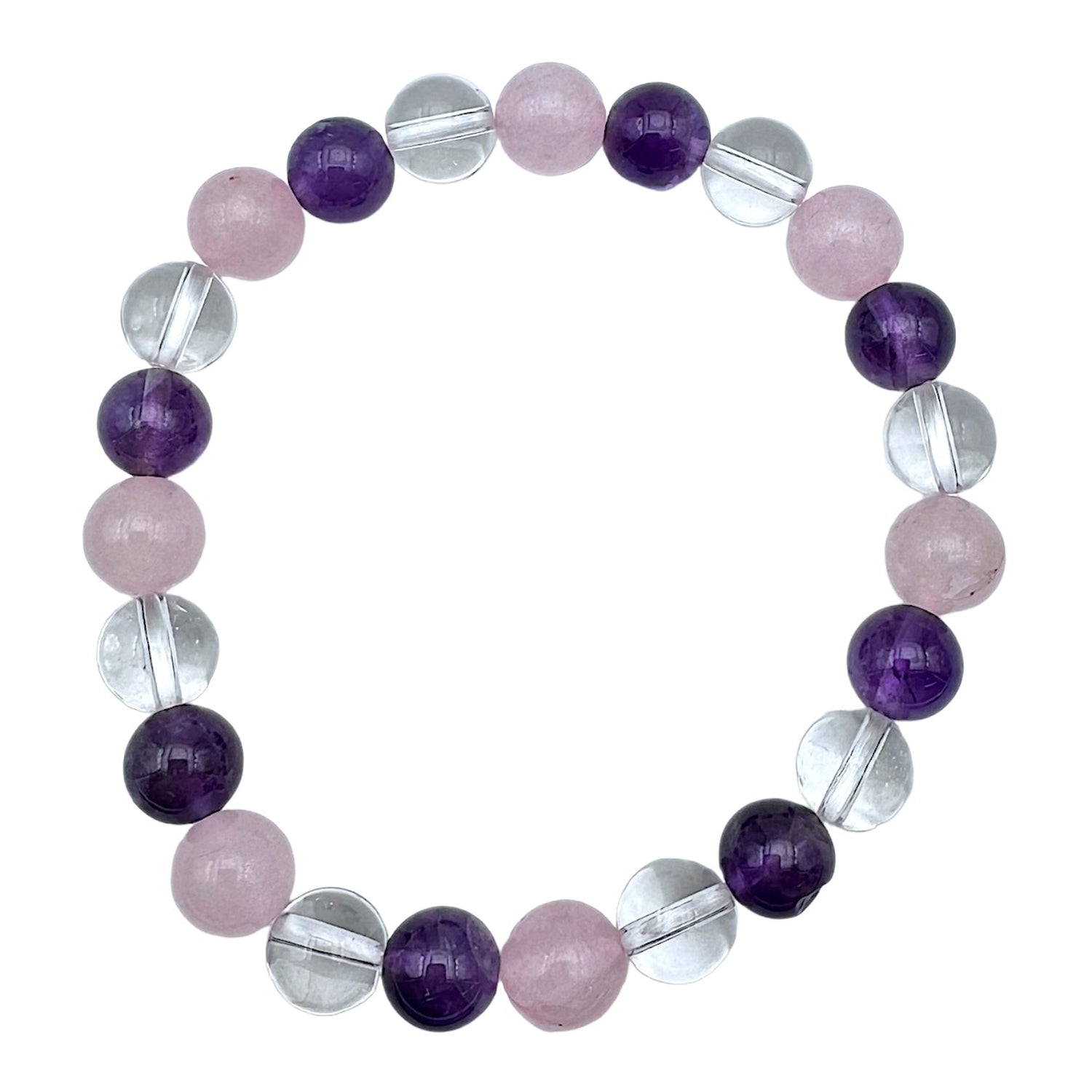 Bracelet Anti-stress & angoisse — Améthyste, Cristal de roche & Quartz Rose A+ (numéro 15) - Foliesbijoux