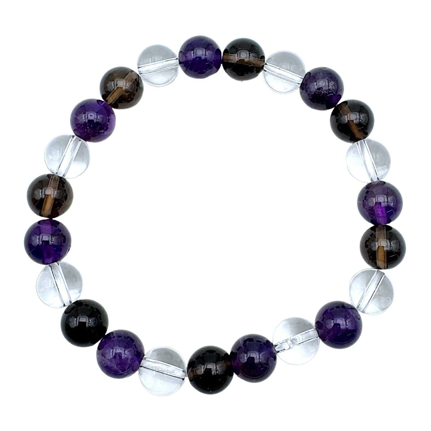 Bracelet anti addiction — Améthyste, Quartz fumé & Cristal de roche A+ (numéro 14)