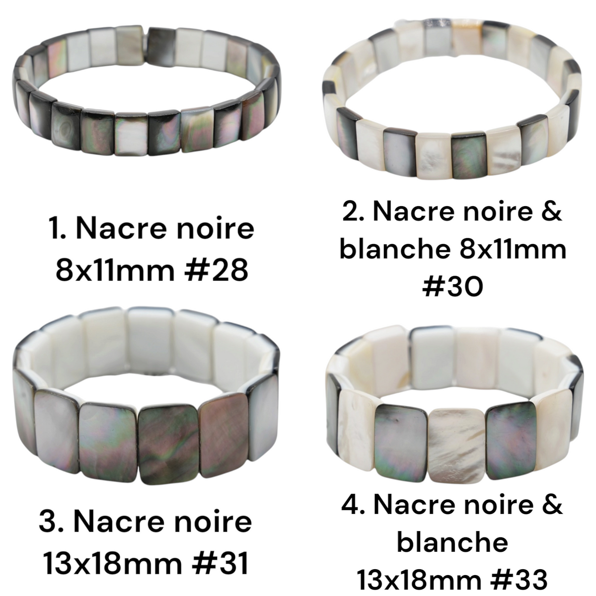 Bracelet à 2 trous nacre AA+ (4 modèles disponibles)