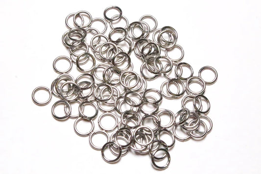 100 stainless steel open jump rings, thick, silver-plated