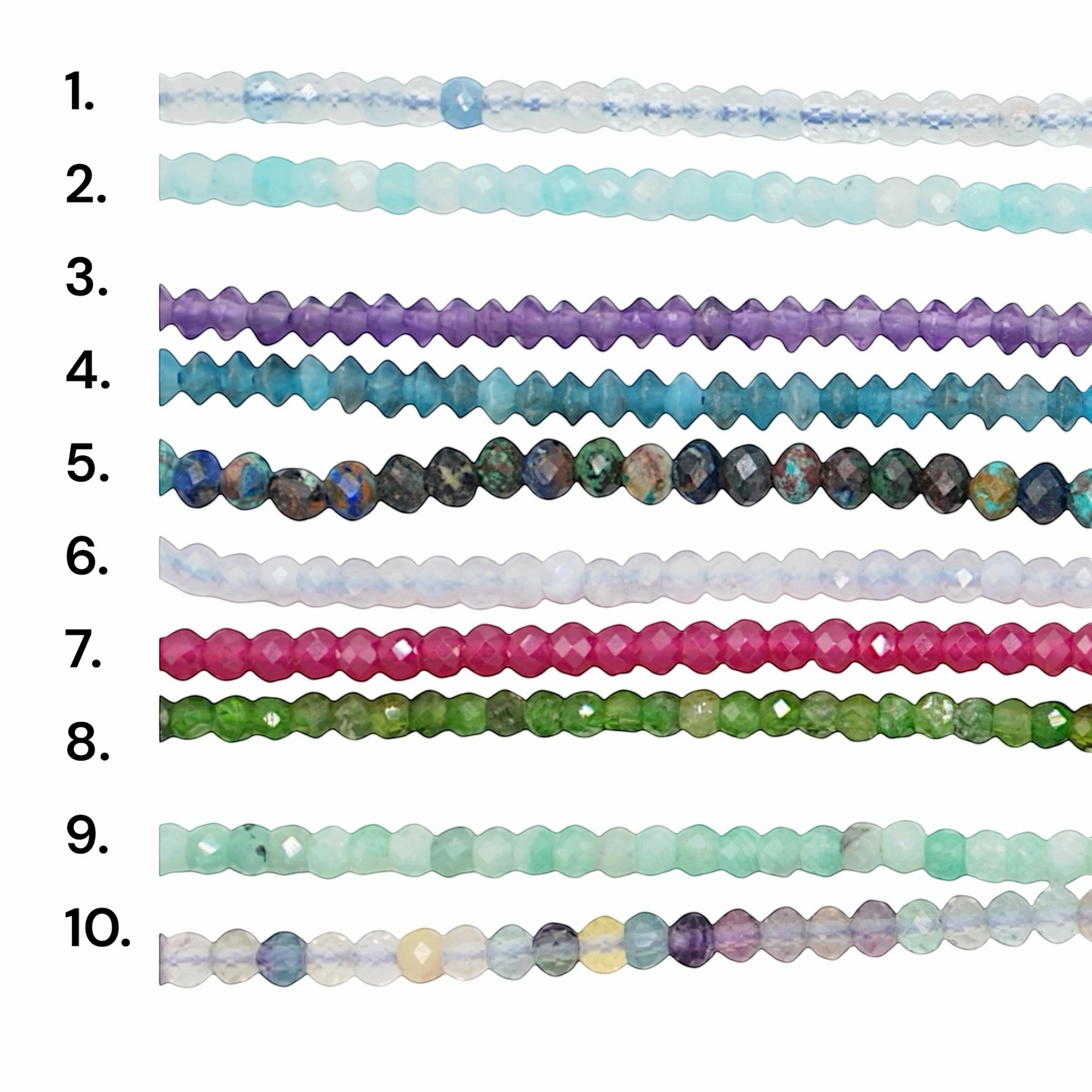 Fil de perles facettés 2x3 mm (29 pierres disponible)