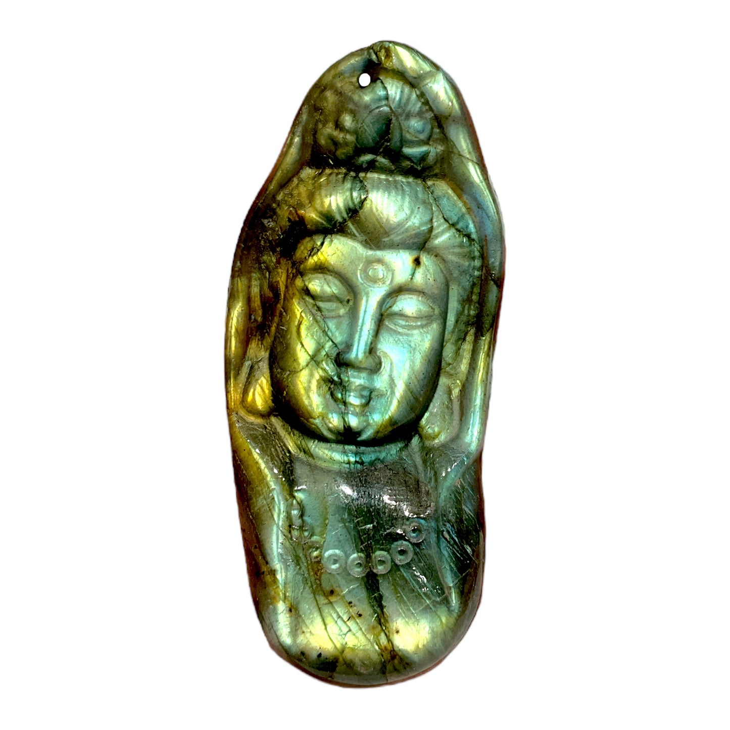 Pendentif plat Labradorite Déesse GuanYin percé devant